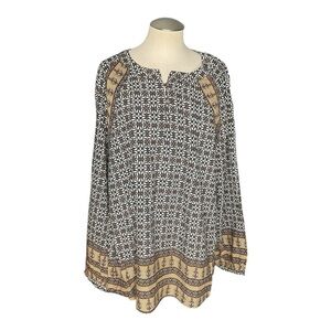 11-1-TYLHO Boho Paisley Tunic Top | Long Sleeve Rayon Blouse | Size L